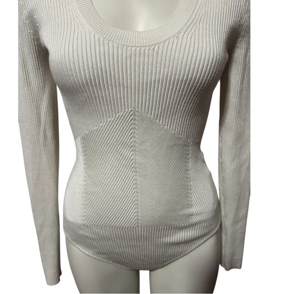 Y2K Abercrombie & Fitch Bodysuit | Ivory Ribbed Knit | Long Sleeve Scoop Neck - Picture 6 of 15